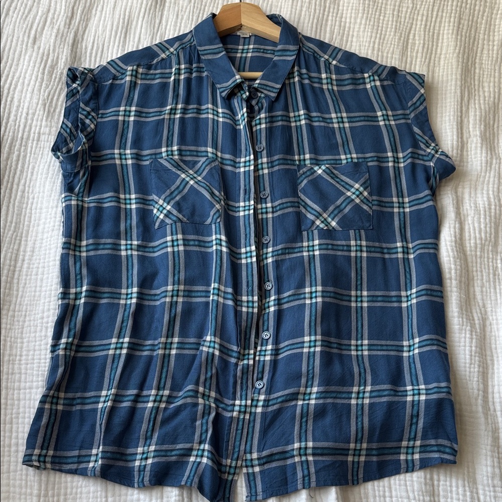 Blue Plaid Flowy Shirt